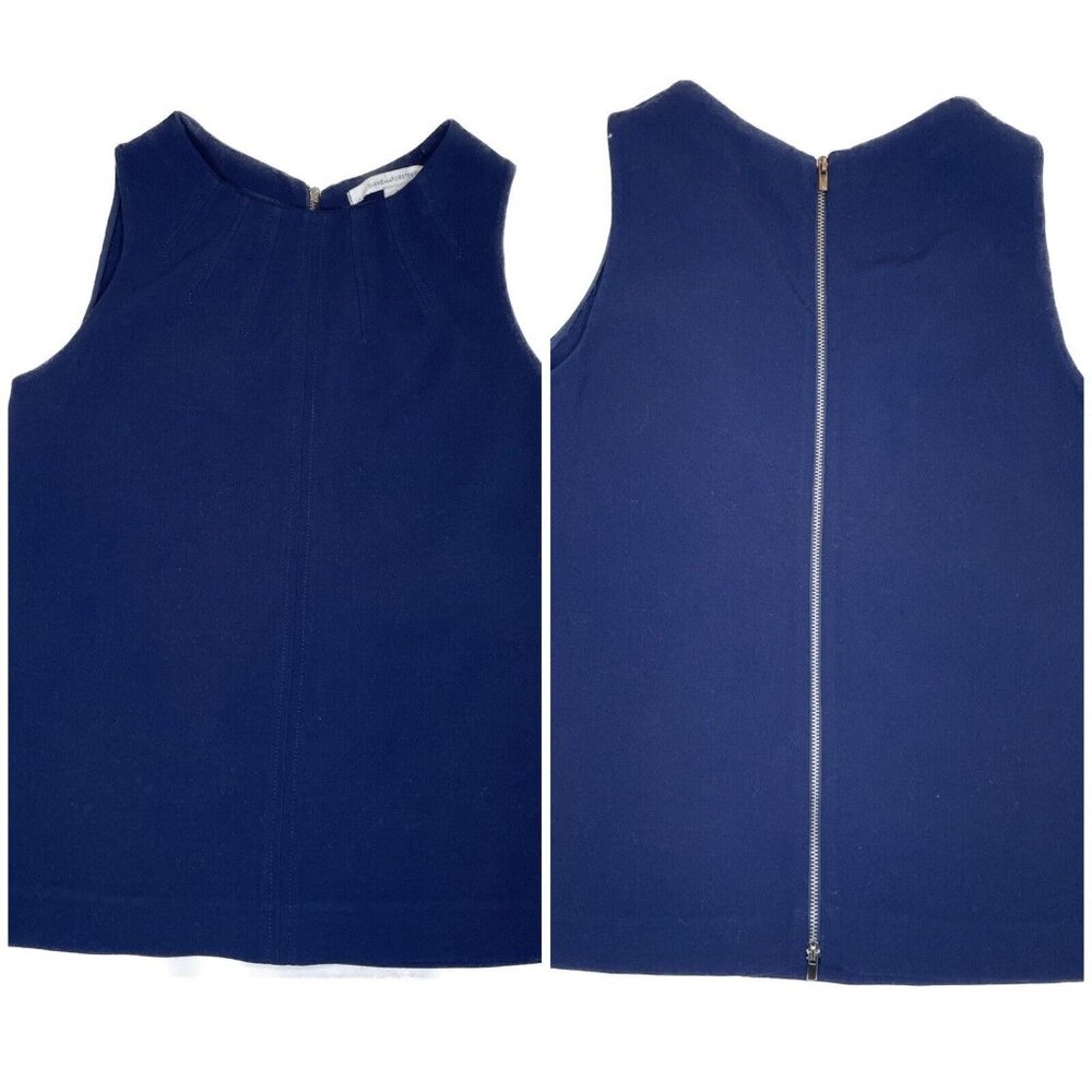 DIANE VON FURSTENBERG Crew Neck Sleeveless Top zouble zipper XS 0 Navy